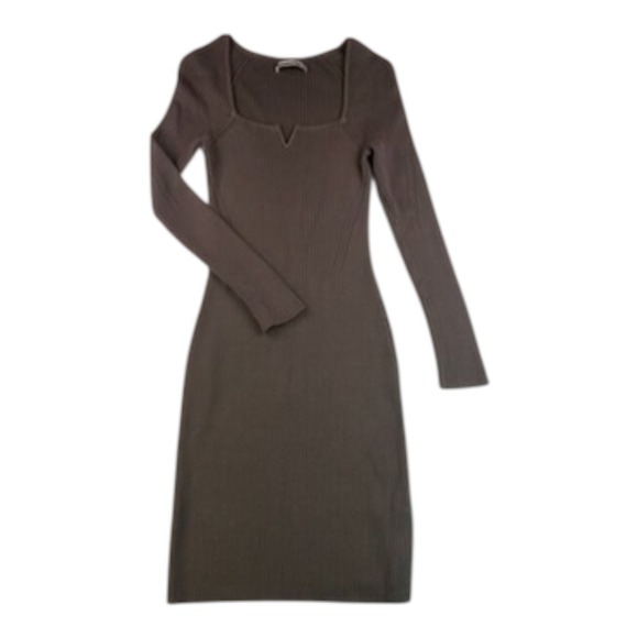 Abercrombie & Fitch Ribbed Knit Long Sleeve Midi Dress Brown Size XS - Picture 10 of 16